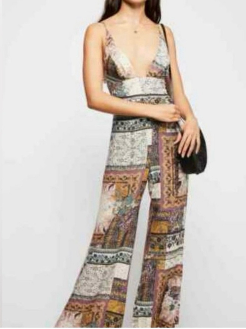 Free People Margarita Patchwork Wide Leg Jumpsuit Size 4 - Picture 2 of 9
